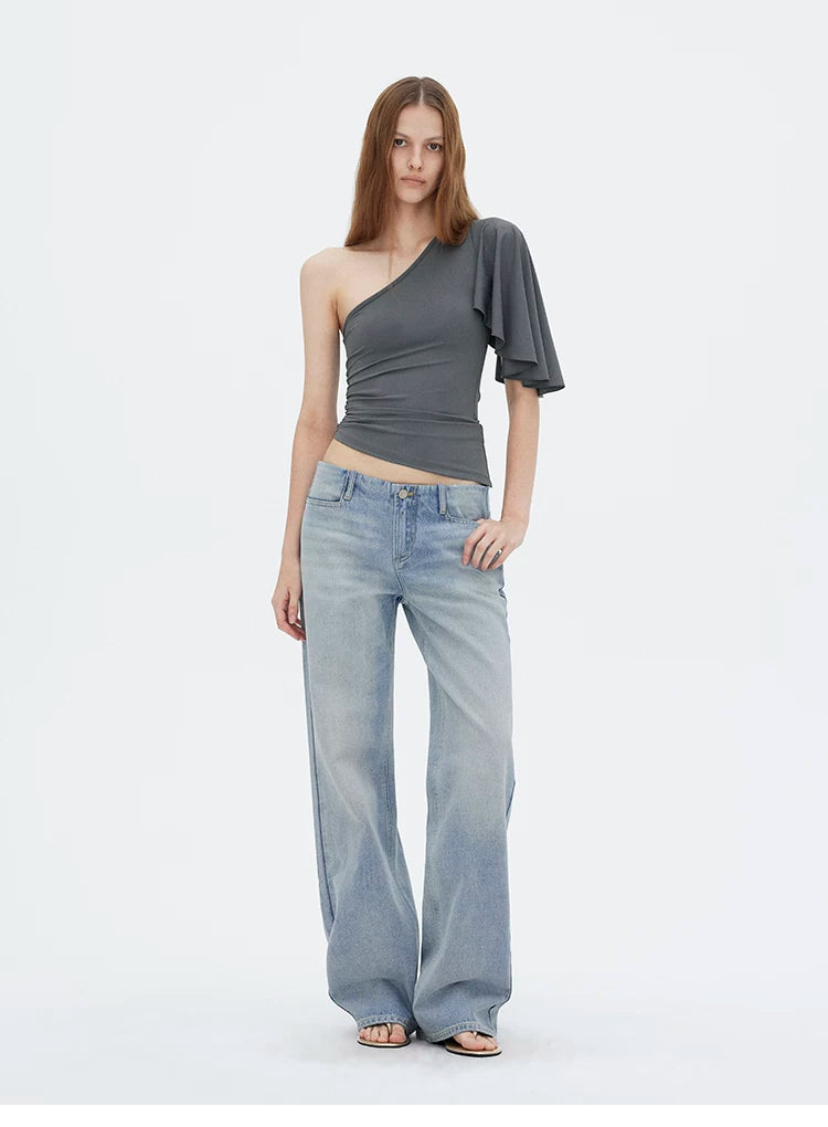 Asymmetric One-Shoulder Ruched Fitted Top