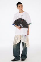 Purple Speckled Folding Fan with Glitter Finish & Lobster Clasp