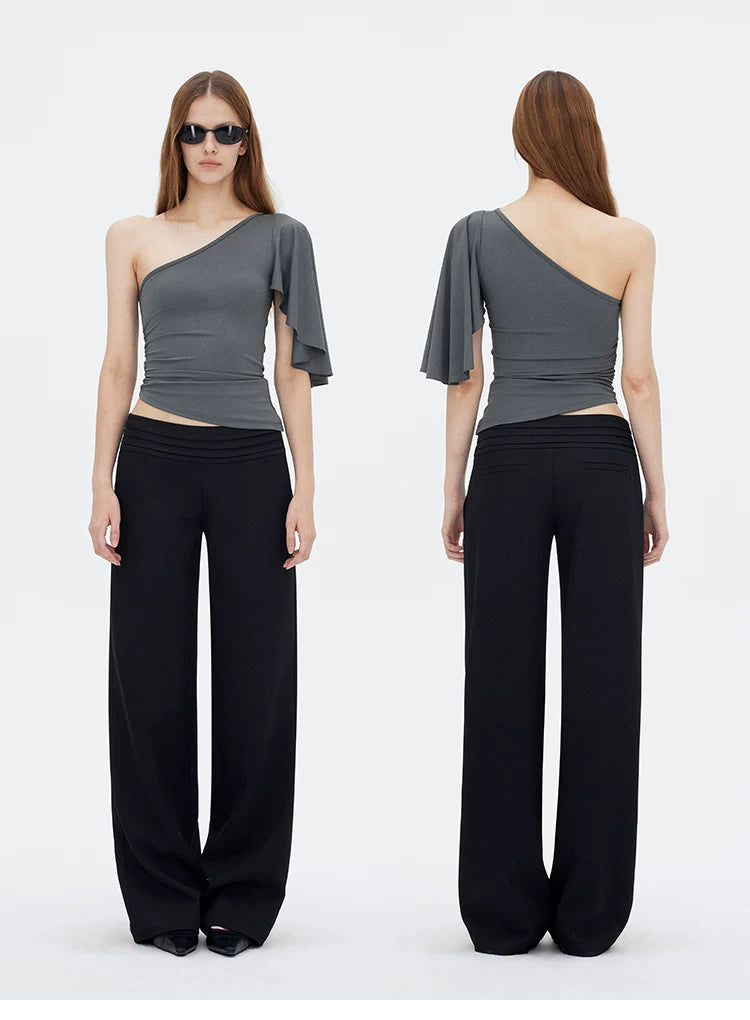 Asymmetric One-Shoulder Ruched Fitted Top Main image