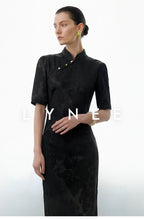Jacquard Bias-Cut Mid-Sleeve Cheongsam Dress