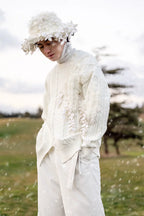 Vintage Asymmetric Chunky Knit Sweater with 3D Leaf Fringe