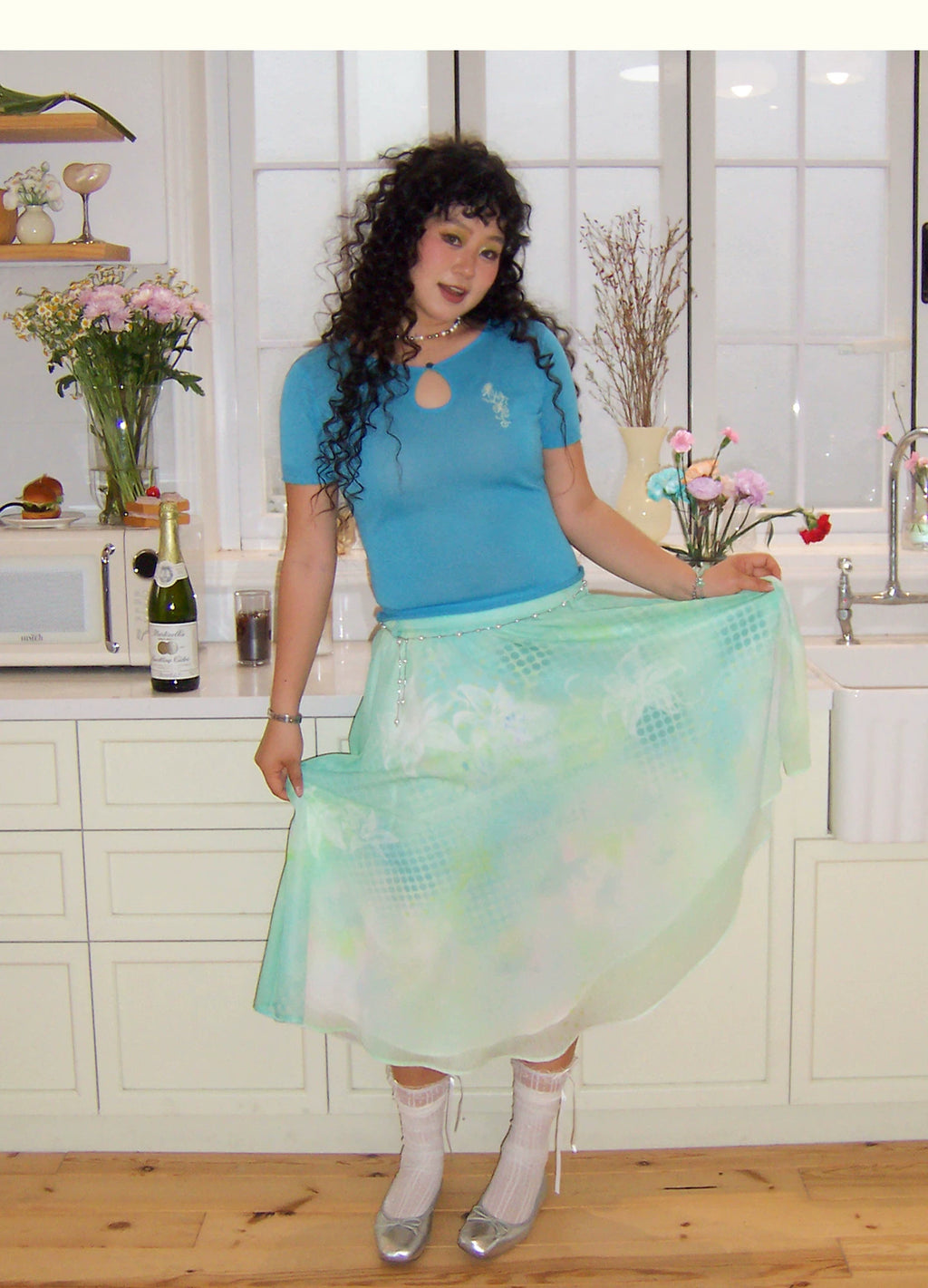 Pearl Waist Chain Gradient Print Skirt