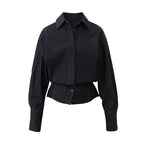 French-Inspired Slim-Fit Cropped Denim Shirt