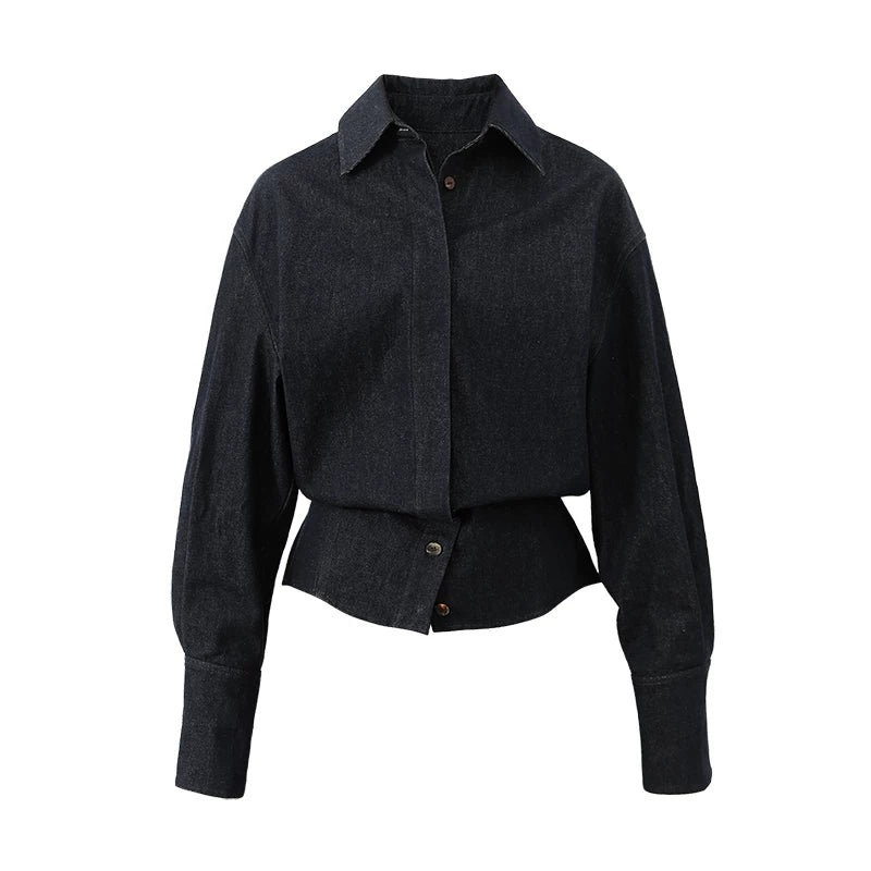 French-Inspired Slim-Fit Cropped Denim Shirt