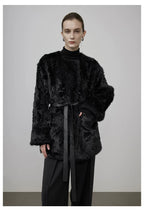 Black Faux Shearling Fur-Lined Coat