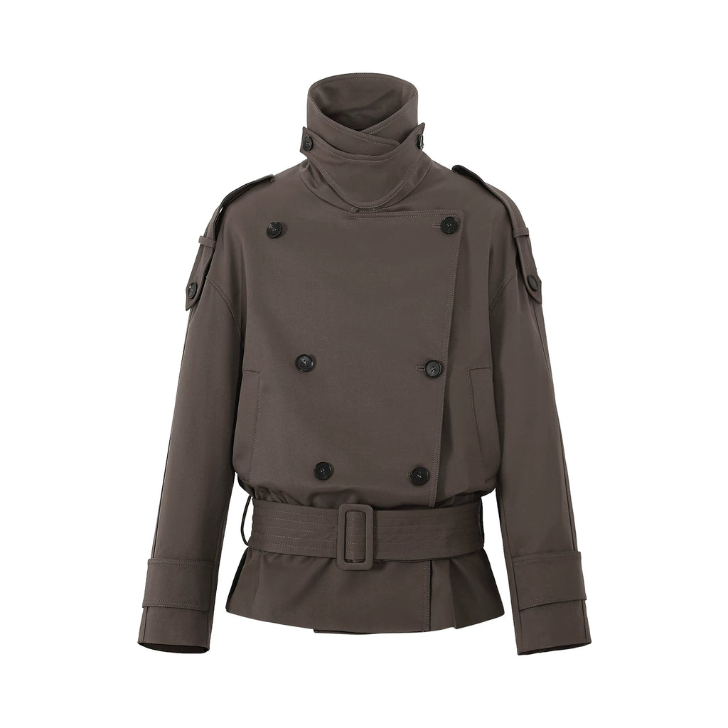 French Vintage Double-Breasted Cropped Trench Jacket