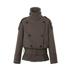 French Vintage Double-Breasted Cropped Trench Jacket