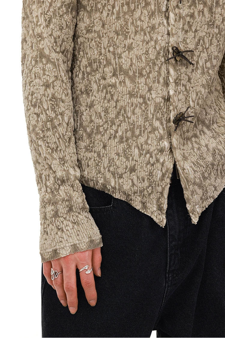 Elegant Jacquard Lace Patchwork Mandarin Collar Shirt