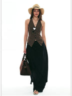 Autumn Wool-Blend Wide-Leg Tailored Pants with Layered Tie Details