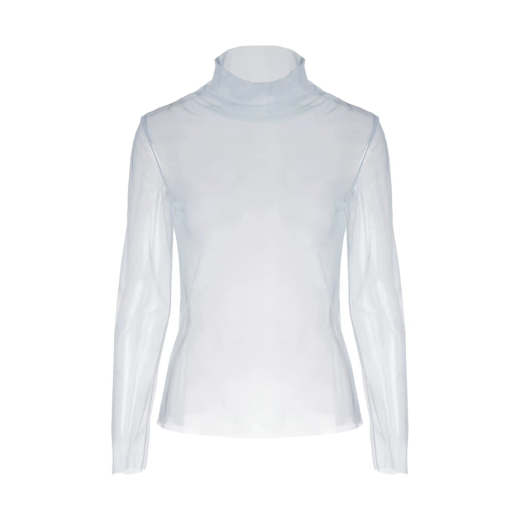 Sheer Mesh Mock Neck Long Sleeve Top