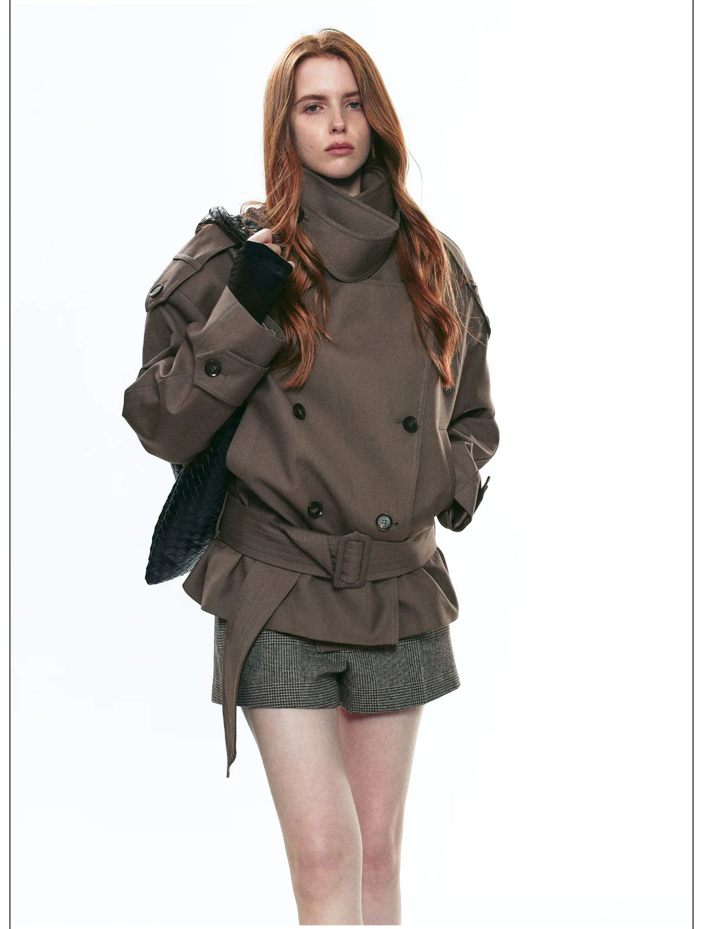 French Vintage Double-Breasted Cropped Trench Jacket