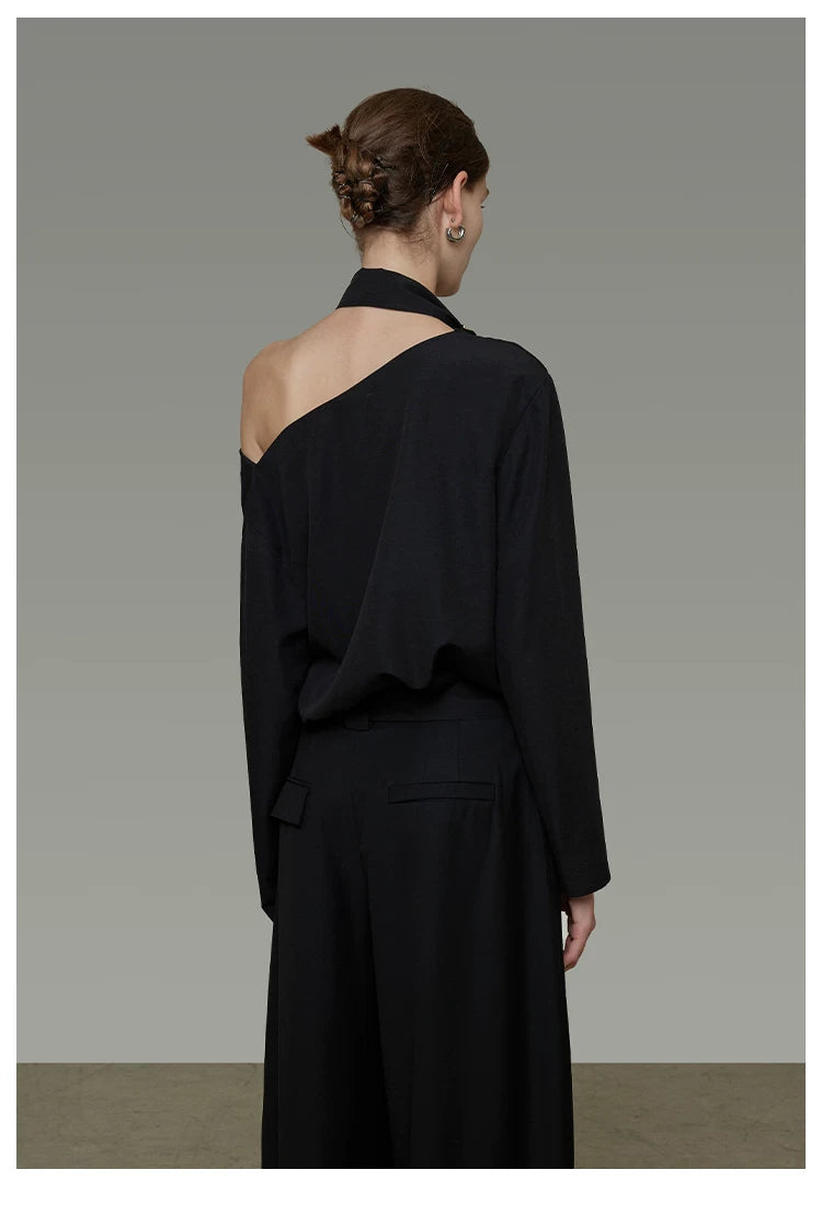Elegant V-Neck Tie Detail Minimalist Shirt