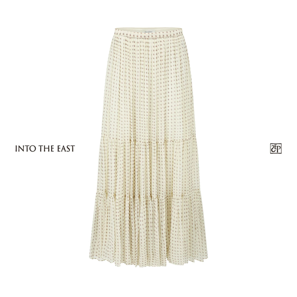 White Paisley Tiered Midi Skirt