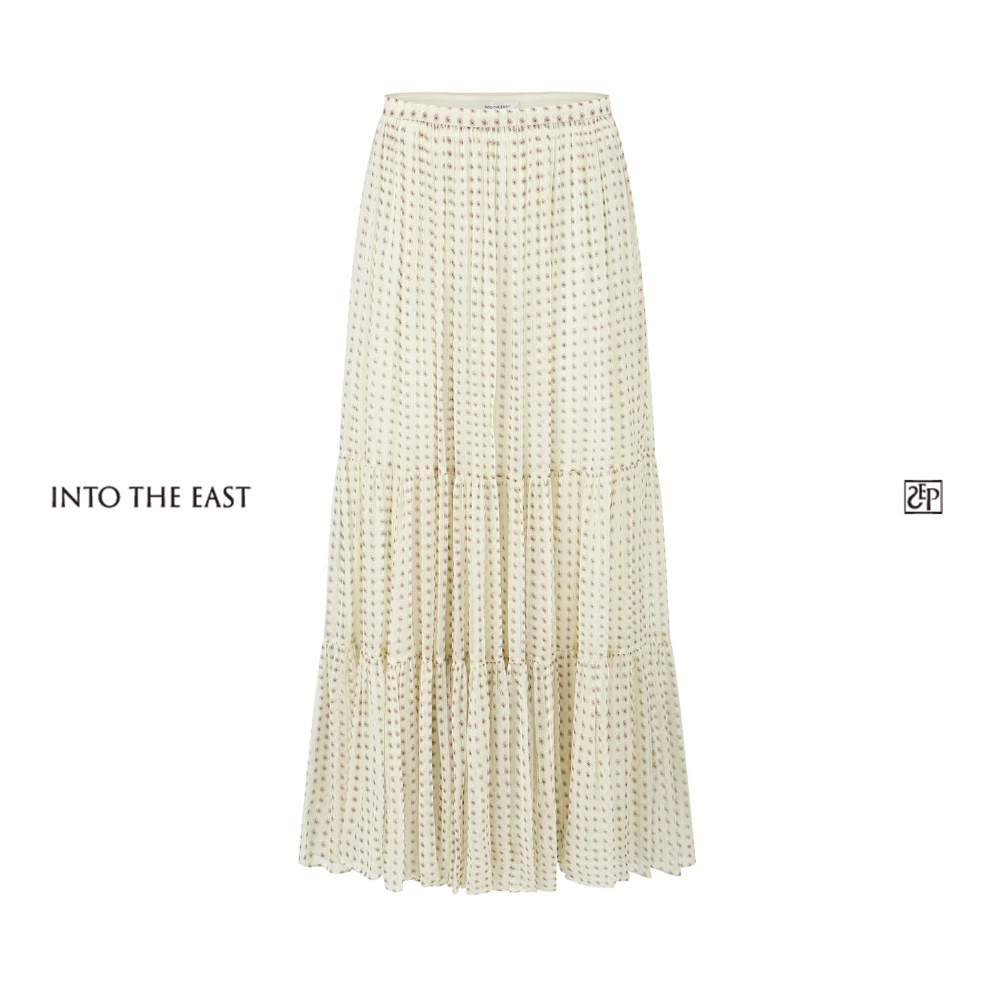 White Paisley Tiered Midi Skirt Main image