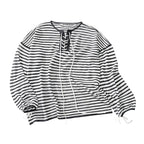 French Striped Lightweight Knit Long Sleeve Top