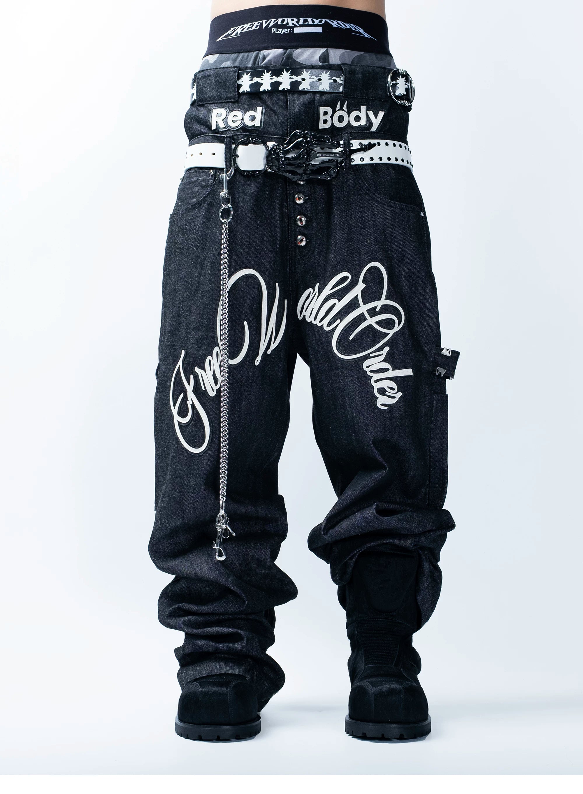 FVVO Skeleton Hand & Spikes Leather Belt