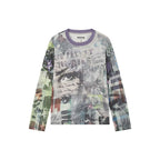 Pop Art Collage Stretch Mesh Long Sleeve Top