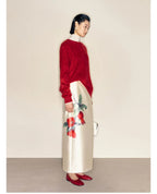 Gradient Pomegranate Floral Straight Skirt