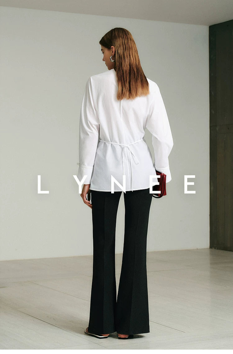 French V-Neck Waist-Cinching Blouse