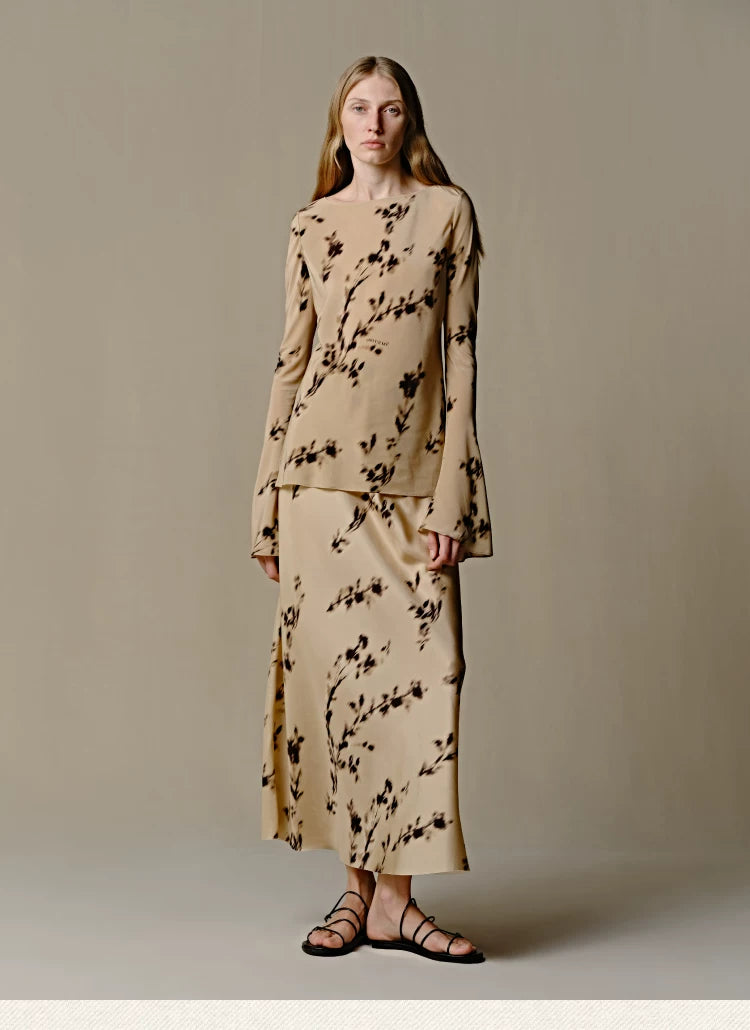 Mulberry Silk Floral Midi Skirt