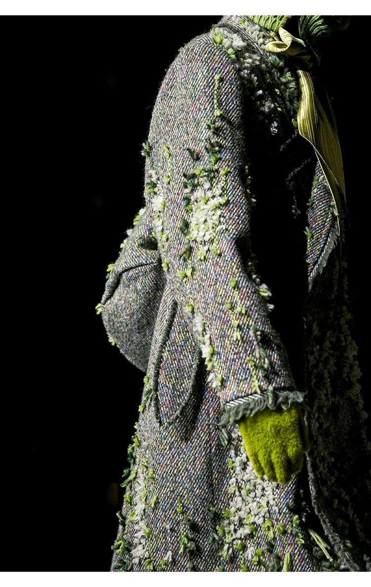 Handmade Mossy Textured Fringe Long Loose Coat