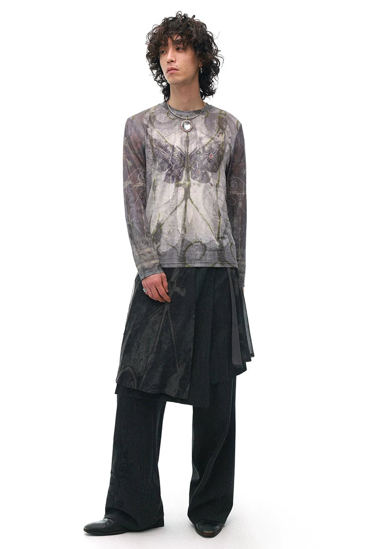All-Over Print Stretch Mesh Lightweight T-Shirt