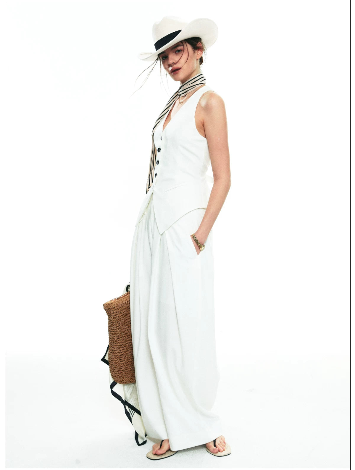 French-Inspired V-Neck Sleeveless Fitted Vest