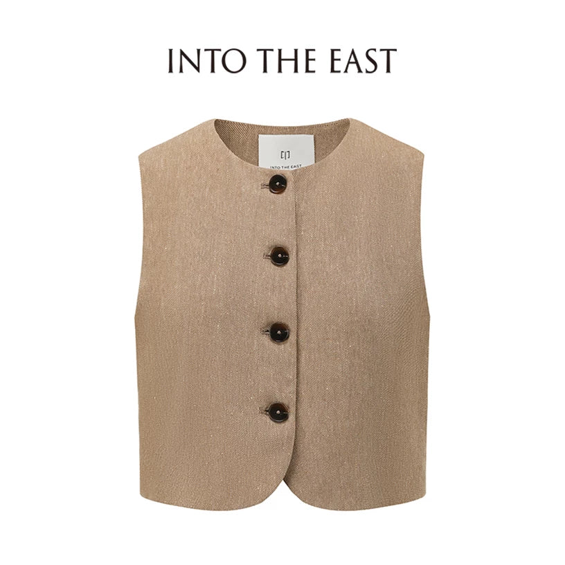 Linen Blend Crew Neck Vest