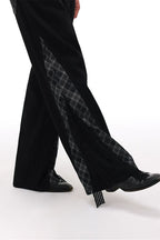 Plaid Lace Panel Draped Boho Flared Jeans