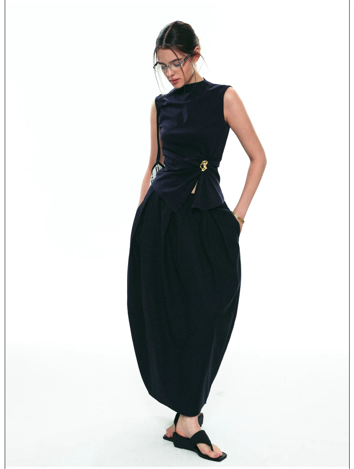 French-Inspired Slim-Fit Sleeveless Twist Top Set