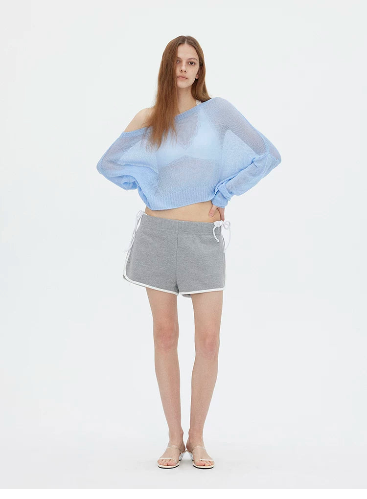 Asymmetric Shoulder Lyocell Linen Knit Cover-Up