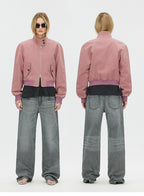 Vintage Washed Cropped Jacket with Plaid Lining