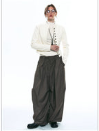 Wrinkle-Resistant Draped Wide-Leg Parachute Pants