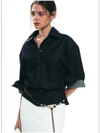 French-Inspired Slim-Fit Cropped Denim Shirt