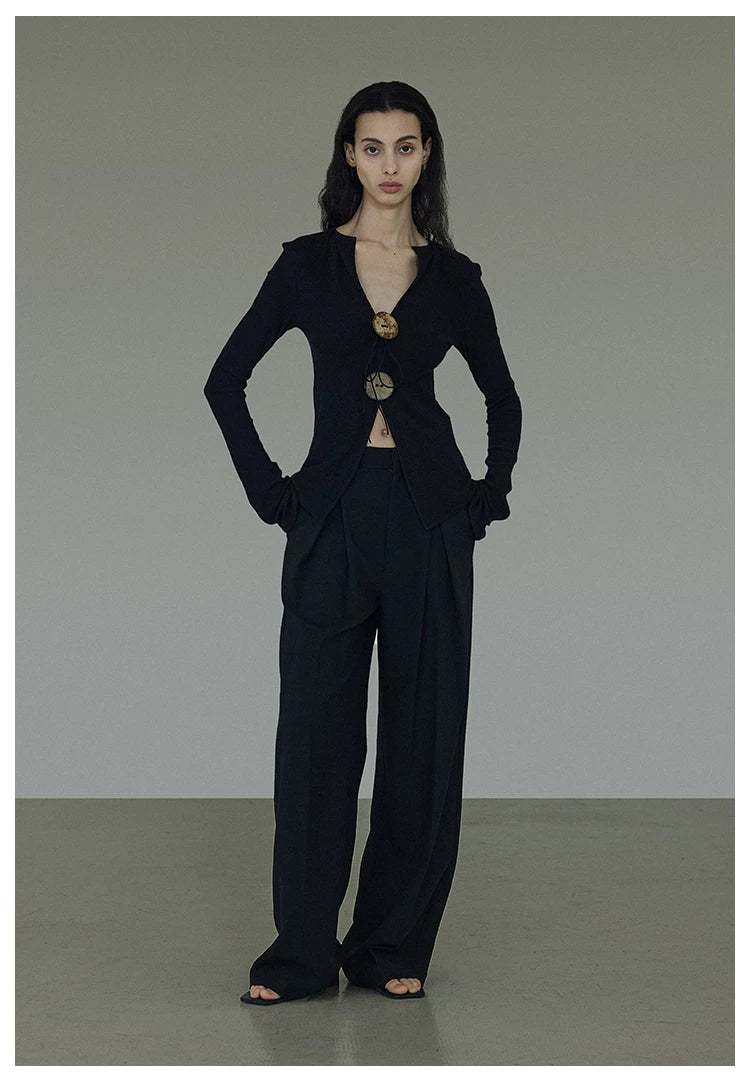 Vintage V-Neck Slim-Fit Elegant Knit Top
