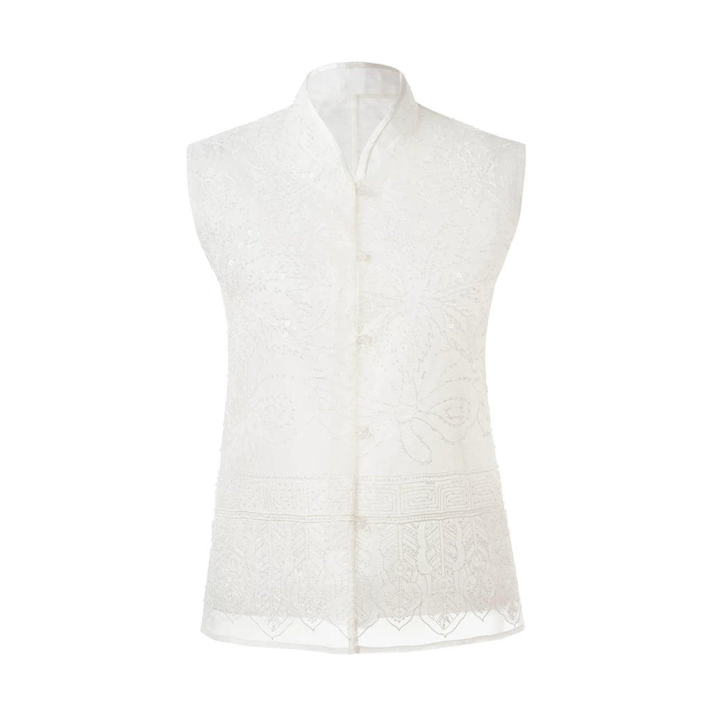 Mulberry Silk Embroidered Beaded Chinese-Style Vest
