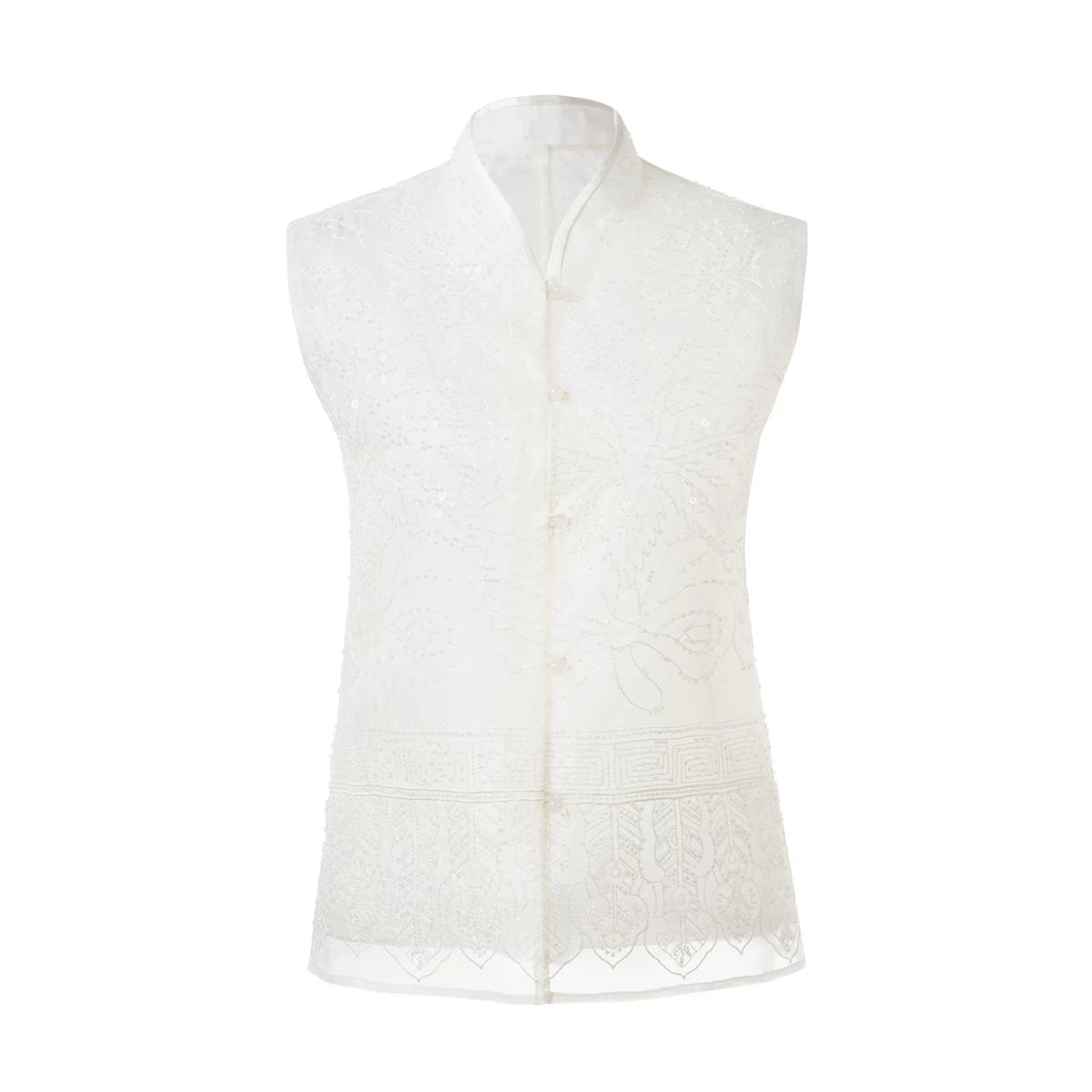 Mulberry Silk Embroidered Beaded Chinese-Style Vest