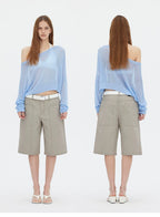 Asymmetric Shoulder Lyocell Linen Knit Cover-Up