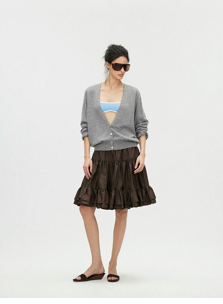 Deep V-Neck 100% Merino Wool Lightweight Cardigan