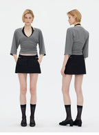 V-Neck Batwing Sleeve Waist-Cinching Knit Top
