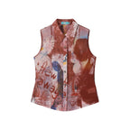 Distressed Sheer Portrait Print Sleeveless Shirt