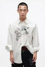 Rebellious Puppy Hand-Drawn Graphic Lace Patchwork Long Sleeve Shirt