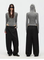 Hooded Stretch Knit Bodysuit with Hidden Zipper