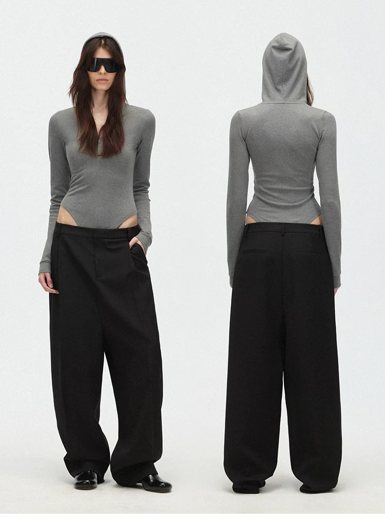 Hooded Stretch Knit Bodysuit with Hidden Zipper