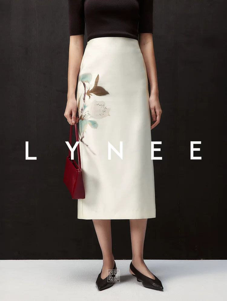 Gradient Pomegranate Floral Straight Skirt