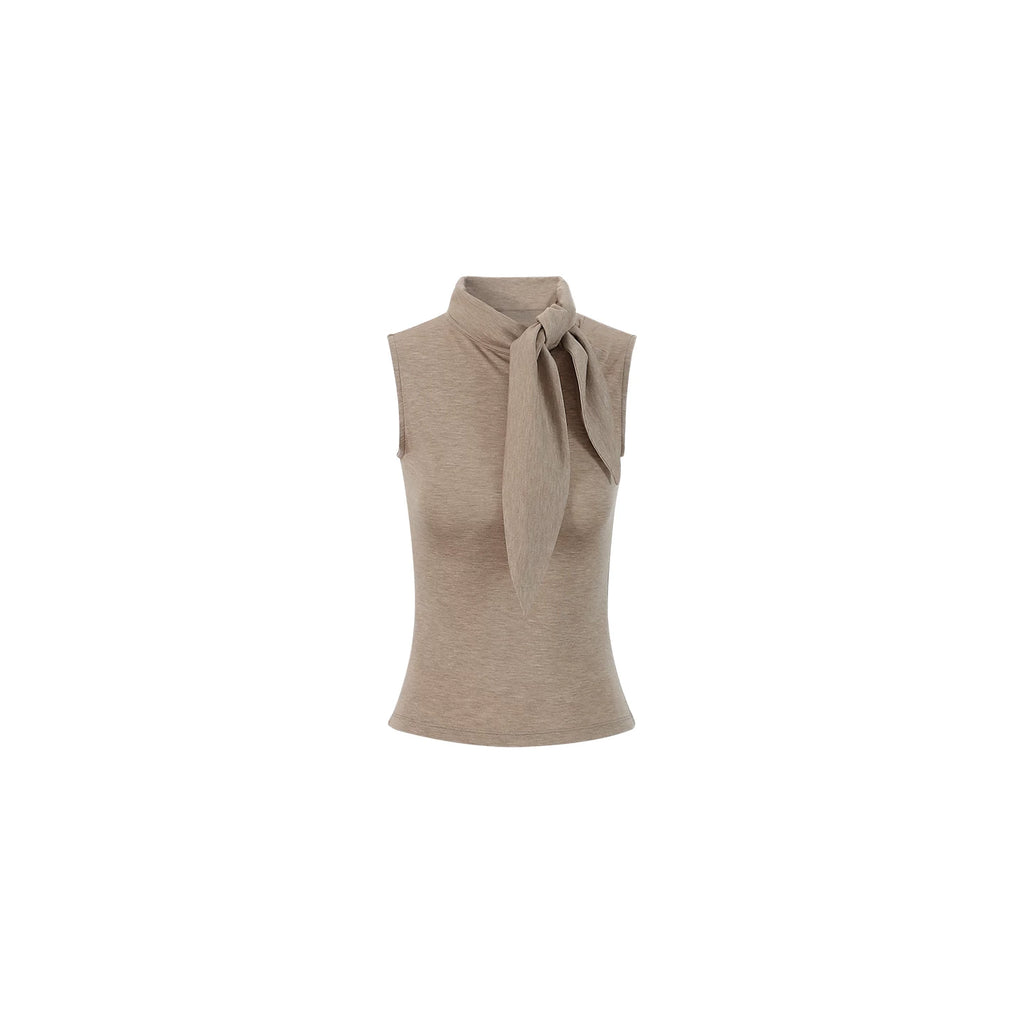 Elegant French Tie-Neck Sleeveless Fitted Top