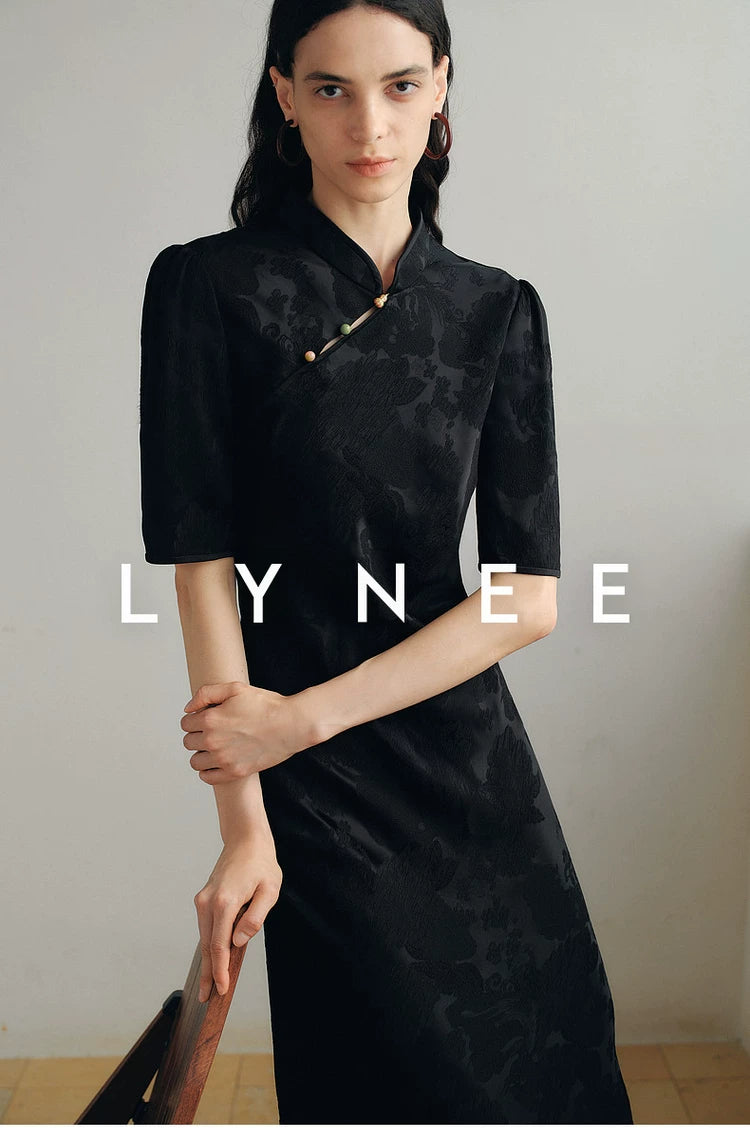 Jacquard Bias-Cut Mid-Sleeve Cheongsam Dress