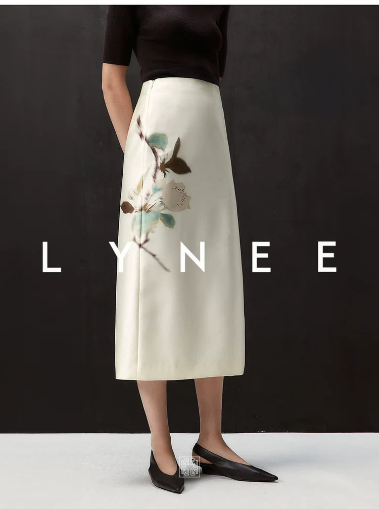 Gradient Pomegranate Floral Straight Skirt