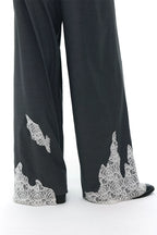 Draped Wool Trousers with Lace Patchwork