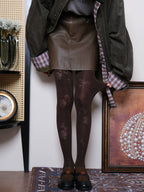 Vintage Rose Jacquard Brown Tights